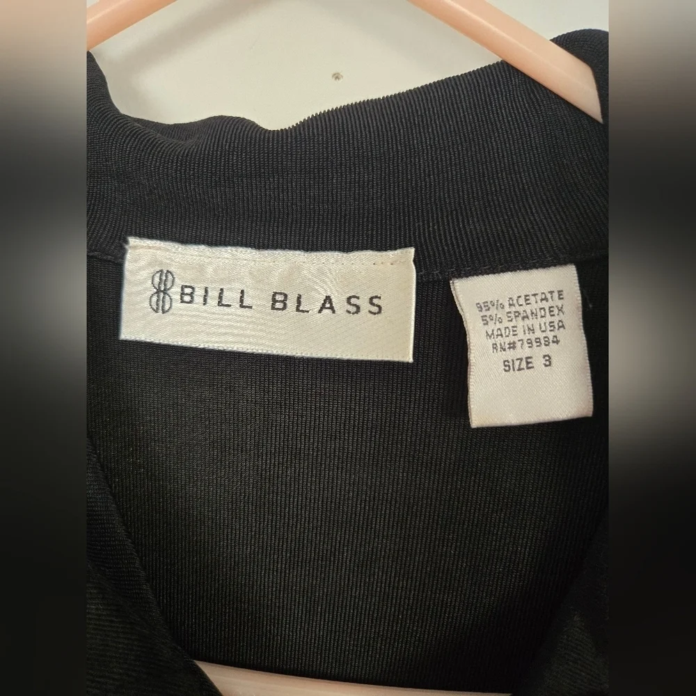 Vintage Bill Blass Women's Size 3 Black Dress Button Down Short Sleeve Collared - Picture 3 of 4